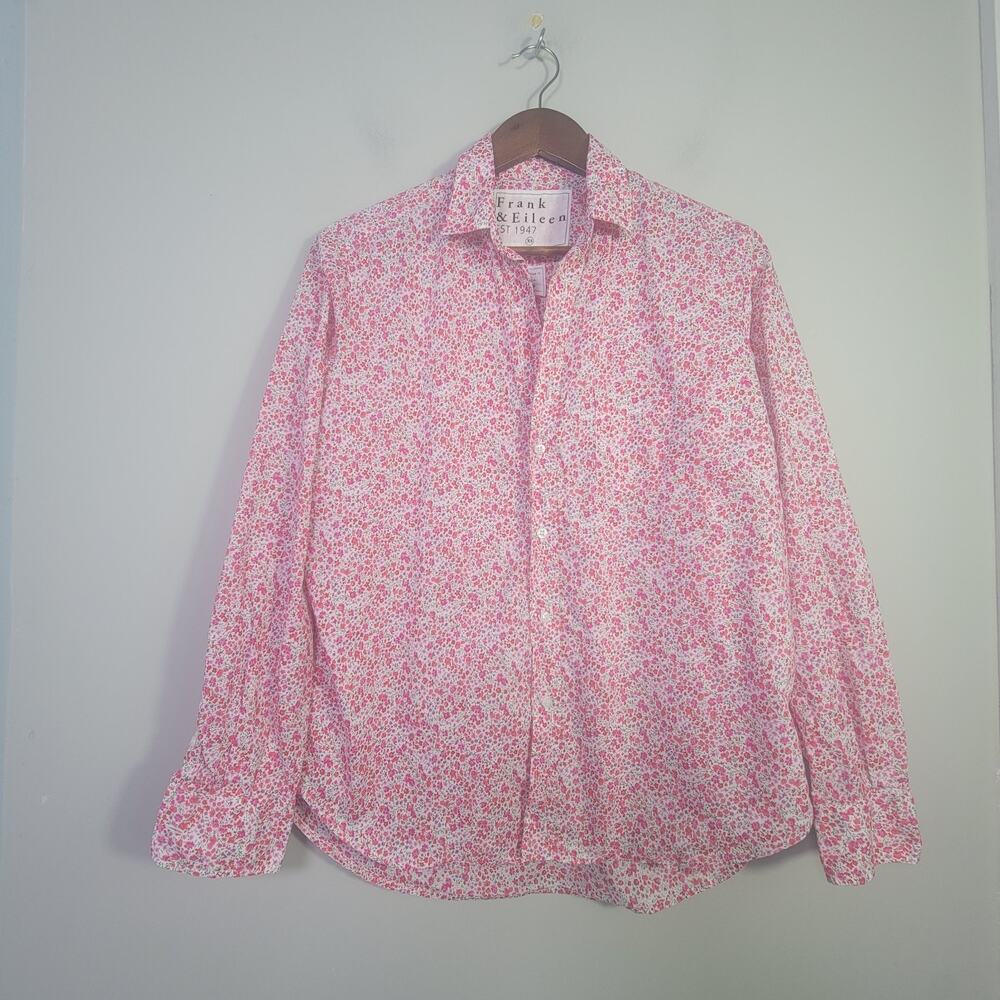 Frank and Eileen XS Eileen Floral Long Sleeve Button Shirt Top Pink